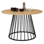 Table à manger ronde YUNA 4-6 personnes plateau bois et pied filaire en métal noir 110 cm