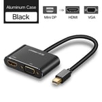 HDMI VGA-Métal-Noir - adaptateur Mini DisplayPort vers HDMI VGA, compatible Thunderbolt 2, câble DP pour MacBook Air 13 Surface Pro 4, Mini DP