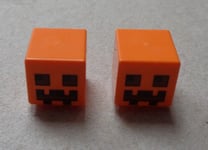 Lego Minecraft Minifigure head W Face Square Orange x2