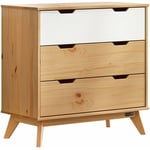 Casaria - Commode Borneo en bois massif style scandinave Meuble de rangement 80 x 40 x 79 cm Buffet avec 3 tiroirs Blanc bois 80x79x40 cm - naturel