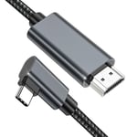 Câble USB C vers HDMI 2m, Câble Type C vers HDMI Angle Droit 4K UHD Cable Thundebrbolt 3/4, Compatible Pour iPhone 15/16 Pro Max, MacBook Pro/Air, Galaxy S23/S22/S21