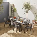 Salon de jardin table extensible - Chicago Anthracite/Gris taupe - Table en aluminium 175/245cm avec rallonge et 8 assises en