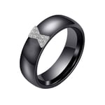 Aruie Bague Anneau Femme Fille en Céramique Argent Nœud Papillon Zircon Incrusté Bling Alliance Mariage Bijoux Noir Taille 59