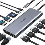 Station d'accueil USB C double écran,14 en 1 pour ordinateur portable,adaptateur USB-C avec 2 HDMI,VGA,Ethernet,PD,USB C Data,5 USB,SD TF,audio.[W492]