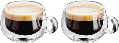 Double Walled Espresso Glass Cups Set of 2, 75ml, Heat Resistant, Dishwasher Saf