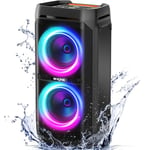 W-KING 220W Peak Bluetooth Speakers V5.3, 115dB Huge Sound,Portable Large Speaker Loud Deep Bass/DSP, Karaoke IPX6 Waterproof Outdoor Party Boombox RGB Lights 24H Playtime/Mic&Guitar/ECHO/USB Port