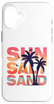 Coque pour iPhone 16 Plus Soleil Sel Sable Amusant Plage Amoureux Vacances d'été Palmier T-