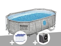 Kit piscine tubulaire ovale Bestway Power Steel SwimVista avec hublots 4,27 x 2,50 x 1,00 m + 6 cartouches de filtration + Pompe à chaleur