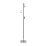 Relaxdays Lampadaire, 3 lumières, câble avec interrupteur à pied, salon, couloir, HxD : 150x25 cm, douille E27, argenté