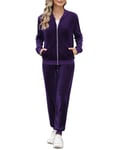 Irevial Survetement Femme Velours Jogging Femme Ensemble Manches Longues Hiver Tenue de Pyjama Sweatshirt Zippé et Pantalon ensemble de pyjama pour l'automne et l'hiver Mauve，XXL