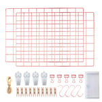 LOYONAL Rose Gold Wall Grid Panel - Photo Grid Wall Mesh Display - Wire Grid Memo Board Gold - Metal Board Wall - Set of 2 Multifunctional Hanging Grid Organiser 42×31 Centimeters