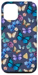 iPhone 13 Pro Colorful Butterfly Garden on Dark Blue Case