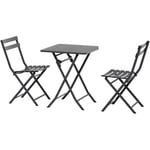 Salon de jardin bistro pliable - table carrée dim. 60L x 60l x 71H cm avec 2 chaises - métal thermolaqué gris - Gris