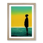 Woman Alone At Sunrise Framed Print for Living Room Bedroom Home Office Décor, Wall Art Picture Ready to Hang, Oak A4 Frame (34 x 25 cm)