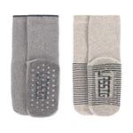 LÄSSIG Lot de 2 Chaussettes antidérapantes en coton bio Gris/Beige, Taille: 15-18