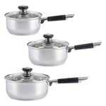 Viners Everyday 3 Piece Stainless Steel Sauce Pan Set with Glass Lids