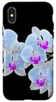 Coque pour iPhone X/XS Magnifique orchidée Phalaenopsis bleu clair Formes noires Mania