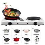 Double Hob Electric Hot Plate Stove Frying Pan Hotplate Kitchen Cooking 2000W UK