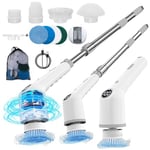 Wrischan 9 IN 1 Electric Spin Scrubber, 2024 Upgraded Power Scrubber Cordless, Electric Cleaning Brush with 8 Replaceable Brush Heads and Adjustable Handle for Tub Bathroom, Kitchen Floor, Car