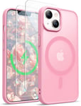 Coque Magnétique Pour Iphone 13/14, Translucide Mat Arrière Coque Pour Iphone 14 Avec 2 Verre Trempé Protection Écran,Coque Antichoc Pour Iphone 14/13 Compatible Mag-Safe 6.1"" Rose Clair