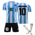 VM-tröja från Argentina 1986 Maradona nr 10 Retro fotbollströja set-WELLNGS Kids 28(150-160cm)