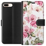 Apple iPhone 8 Plus Sort Lommebokdeksel Rosa blommor