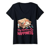 Womens Cat Lover | Pet | Kitten | My Medicine For Happiness V-Neck T-Shirt