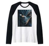 Detailed Realistic Alien Face with Stars Raglan Baseball Tee