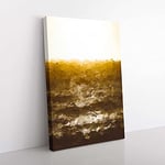 Big Box Art Light Over The Ocean in Abstract Canvas Wall Art Print Ready to Hang Picture, 76 x 50 cm (30 x 20 Inch), White, Brown, Gold