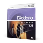 D'Addario Guitar Strings - Acoustic Guitar Strings - 80/20 Bronze - For 6 String Guitar - Deep, Bright, Projecting Tone - EJ13 - Custom Light, 11-52