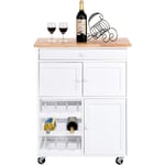 Maisonchic - Desserte de Cuisine Roulante Chariot de Service avec 1 Tiroir 2 Armoires 1 Casier à Vin en Bois 67x37x865cm Blanc Maison Chic