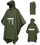 KTUEOV Poncho Pluie Imperméable, Cape de Pluie Femme Homme Multifonctionnel 3-en-1 Poncho Anti Pluie Réutilisable Raincoat avec Sac de Transport Matériau PU pour Randonnée Camping Vélo Pêche Voyage