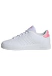 adidas Advantage Base 2.0 Shoes Junior Tennis, Cloud White/Bliss Pink/Core Black, 5.5 UK