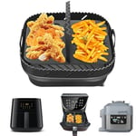 Silicone Air Fryer Liner for Cosori 5.5L-6.4L/Tefal 5l/Ninja Speedi 5.7L, Square Air Fryer Liner with Divider, Air Fryer Accessories, 8inch Reusable Air Fryer Basket/Instant Vortex Air Fryer(Black)