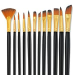 Skaaisont PaintBrushes,12 Pcs Set, Multiple Sizes Nylon Hair Brush Wooden Pen Body, Suitable for Model, Art, Acrylic, Watercolour, Oil and Gouache Paintings (Black)