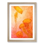 Big Box Art The Orange Jellyfish Painting Framed Wall Art Picture Print Ready to Hang, Oak A2 (62 x 45 cm)