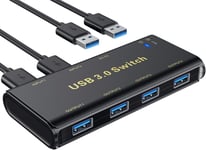 Usb 3.0 Switch, 4 Ports Usb 3.0 Kvm Switch Commutateur Kvm Pour 2 Pc, 2 Entrées 4 Sorties Pour Imprimante, Scanner, Clavier, Clés Usb, Disques Durs, Souris, Casque Etc.(2 Cables Usb 3.0 Inclus)