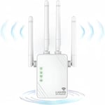 Répéteur WiFi, Extender WiFi, 1200MPs Amplificateur de Signal WiFi, 5GHz et 2.4GHz Dual Band WiFi Booster, Mode Repeater/Router/AP, 4 Antennes, 2 Ports LAN pour la Maison/Bureau