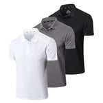 Gaiatiger 3 Pack Mens Polo Shirts Short Sleeve Quick Dry Lightweight Golf Casual Collared Tops Breathable Moisture Wicking Work Shirts（0427） Black Grey White-S