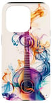 Coque pour iPhone 15 Pro Guitare ethnique vintage violette avec motif fumé coloré