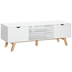 HOMCOM Meuble TV Banc TV sur Pied Moderne Scandinave 2 Portes 2 niches en Bois Blanc 150L x 39l x 50H cm