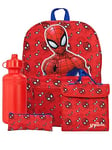 Marvel Kids Spiderman Backpack | 4 Piece Spiderman School Bag Set I Spiderman Lunch Box and Bottle Set with Spiderman Pencil Case | Red