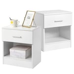 LEADZM Table de Chevet Lot de 2 avec tiroir, Table d'appoint, Meuble de Nuit, Commode de Nuit Convenant à Tous Les Lits et Chambres à Coucher,Blanc 39x29x41 cm (2)