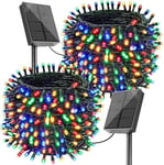 Noel Guirlande Lumineuse Solaire, 2 x 20M 200 LED Guirlande Solaire Exterieur Coloré Sapin de Noël Lumière 8 Modes Étanche Décoration Lampe pour Intérieur Jardin Patio Mariage Fête