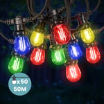 Guirlande Guinguette 50M 50 Bulbes Filament Rouge Bleu Jaune Vert - Guirlande Lumineuse Ampoule E27 Multicolore