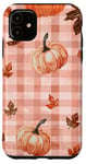 Coque pour iPhone 11 Rose Vintage Carreaux Feuilles Automne Citrouille Épices Récolte