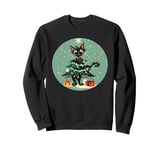 Cool Christmas Cat with Tree and Star Topper Sweatshirt