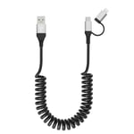 Cable iPhone Usb C Et Lightning 2 En 1 Cable Spirale Voiture Pour Apple Carplay Et Android Auto [Mfi & 3A & Données] Câble Usb Vers Usb C Et Lightning Pour Phone 15/14/13/12/11/Galaxy/Huawei/Android