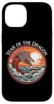 Coque pour iPhone 14 Année du Dragon #17 Sea Dragon Coucher de Soleil Vagues Rétro