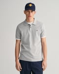 Gant Mens Slim Fit Short Sleeve Shield Logo Pique Polo - Grey Cotton - Size Large